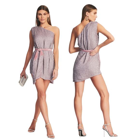 Retrofete Ella Dress One Shoulder Mini Sequin Embellished Velvet Tie Party Sz L - Picture 1 of 14
